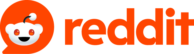 Reddit logo featuring the Reddit alien mascot in a red speech bubble next to bold red 'reddit' text.