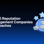 3D illustration of stars, thumbs up, user icon, and checkmark next to the text "Best 5 Reputation Management Companies for Coaches" on a dark-to-blue gradient background.