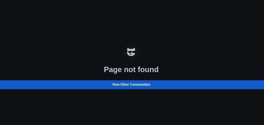 Screenshot of a "Page not found" error message on a Reddit page with an option to view other communities.