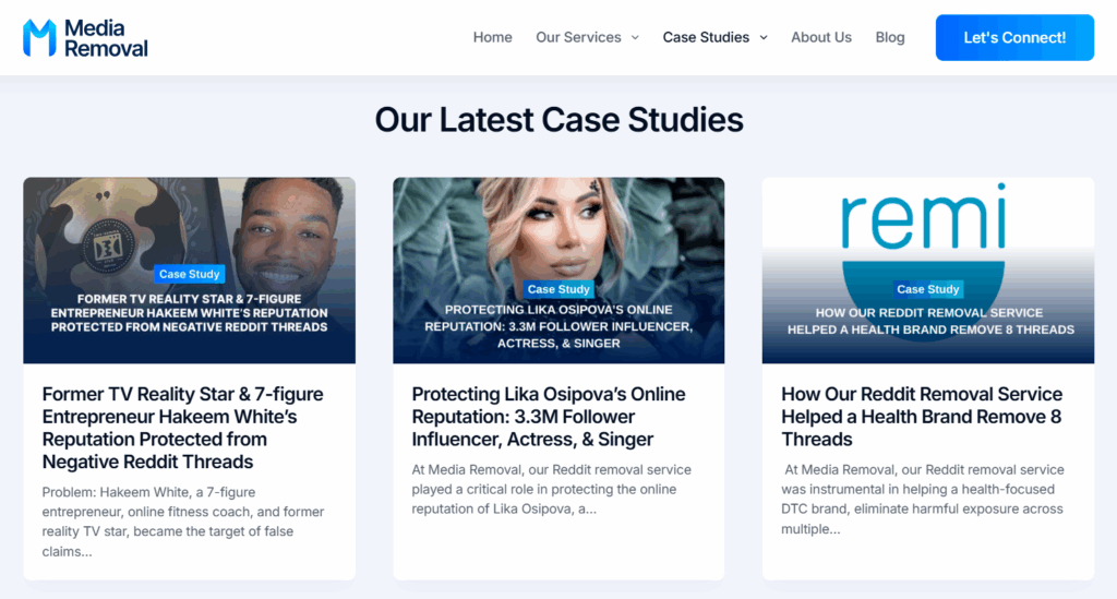 Examples of successful reputation management strategies by Media Removal.