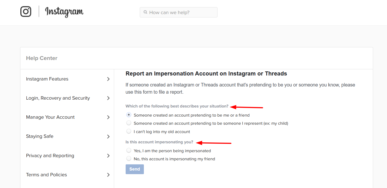 report impersonation account on instagram step 1