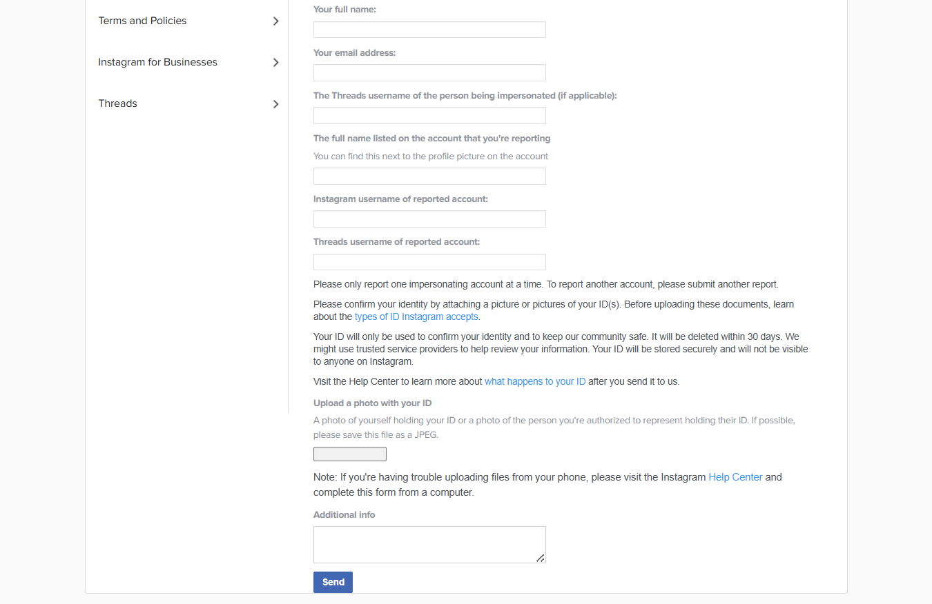 report impersonation account on instagram step 2
