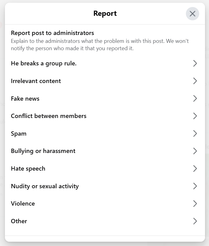 how to delete negative content to facebook admins step 3