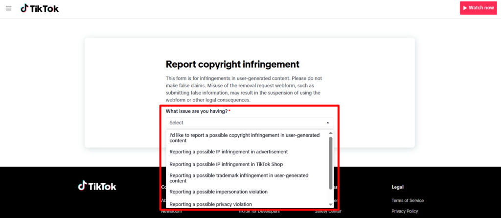 tiktok-dmca-form-step-1